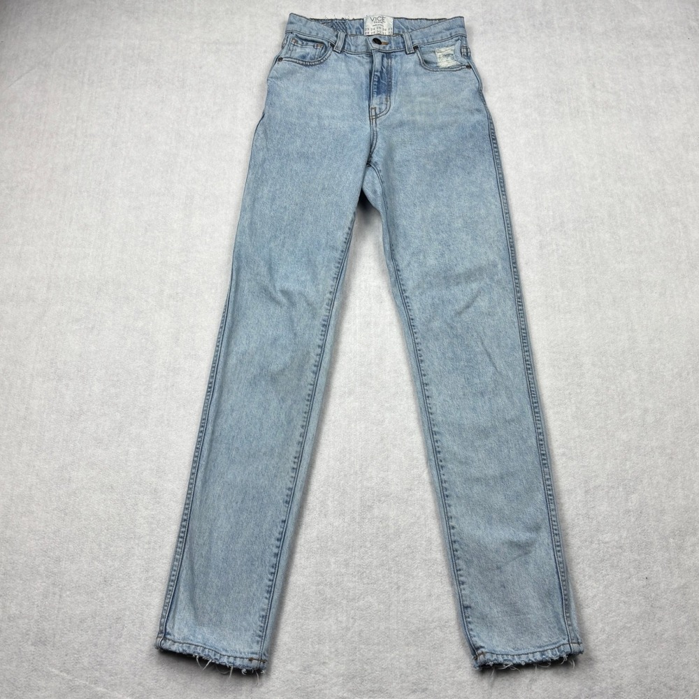 Revice Denim Vice Light Wash Straight Leg Distressed Jeans Size 28 Made in USA